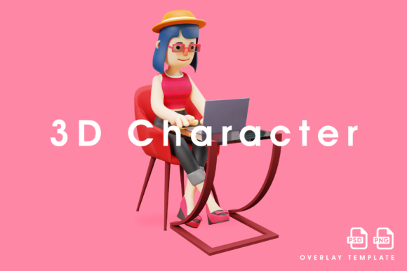 3D Lady Design Working with a Laptop