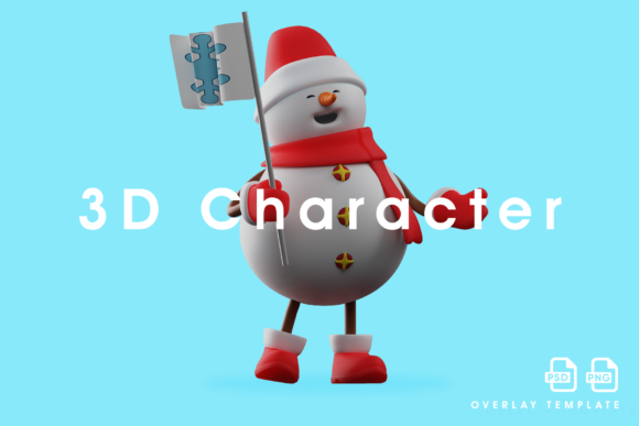 3D Snowman Design Picture Holding a Flag