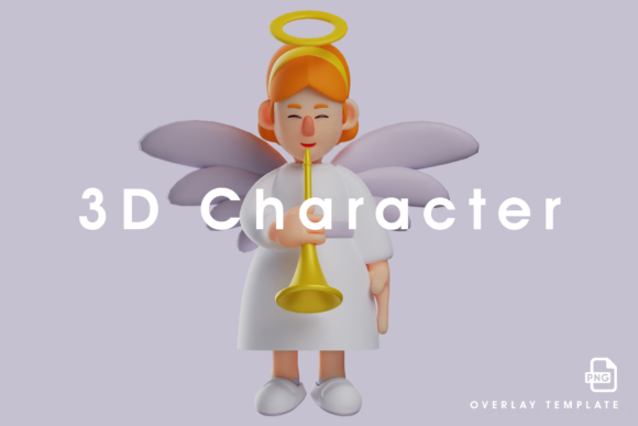 Angel 3D Cartoon Design Holding Trumpet