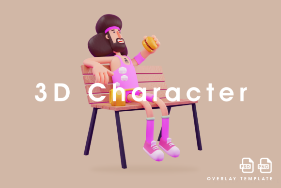 Athlete 3D Cartoon Design Eating Burger