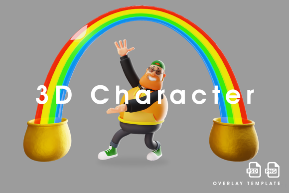 Fat Male 3D Cartoon Design with Rainbow